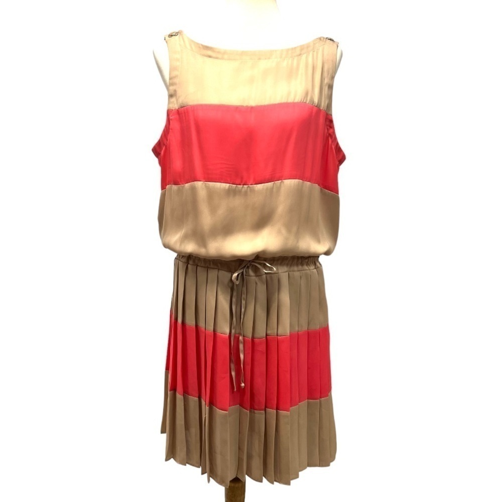 Cache Tan & Pink Color-Block Sleeveless Silky Pleat Skirt Dress Women’s XL - Picture 10 of 10